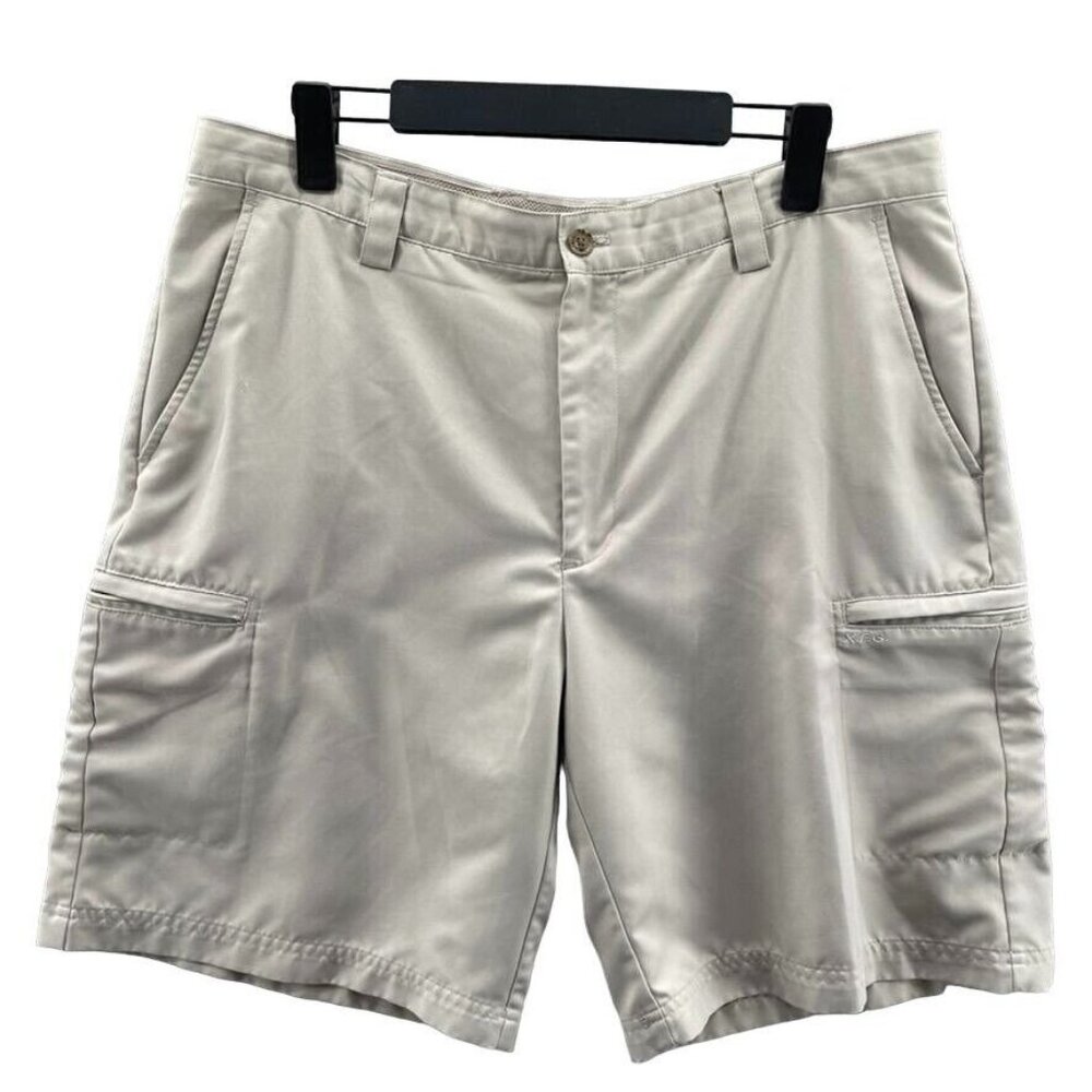 IZOD Golf‎ Shorts Mens 36 Tan Polyester Flat Front Zip Cargo Pockets